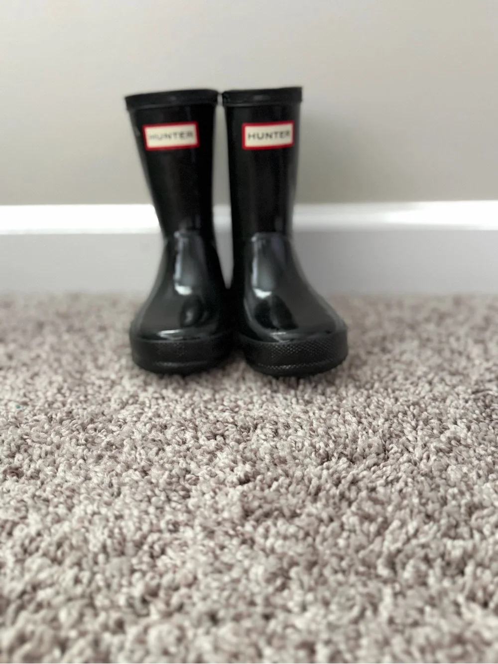 Hunter Kids Black Gloss Rain Boots with Logo
